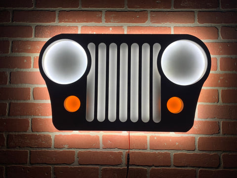 LED Illuminated Jeep Grill Silhouette Wall Art for Mancaves Bars or Garages