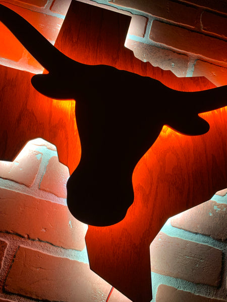 Texas Longhorns Wooden Illuminated Rustic LED Wall Art for Mancave, Game room, Bar or Garage