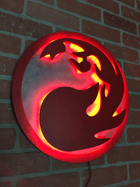 Magic the Gathering Illuminated LED Red Flaming Fireball Impulse Chaos Mana Symbol for Mancave or Child's Bedroom