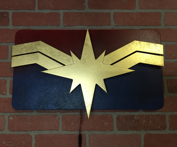 NEW!! Marvel Superhero Captain Marvel Illuminated Led Logo for Mancave, Game room or Child's Bedroom