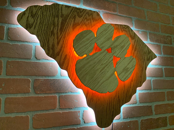 NEW!! Illuminated Clemson Tigers Paw South Carolina State Silhouette LED Sign for Mancave, Game room or Bar Area