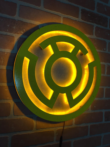 Yellow Lantern Corp Illuminated LED Superhero Supervillain Wall Art for Mancave or Gameroom