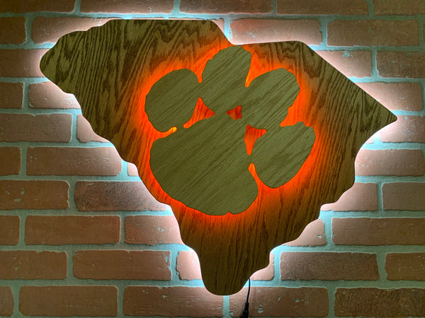 NEW!! Illuminated Clemson Tigers Paw South Carolina State Silhouette LED Sign for Mancave, Game room or Bar Area