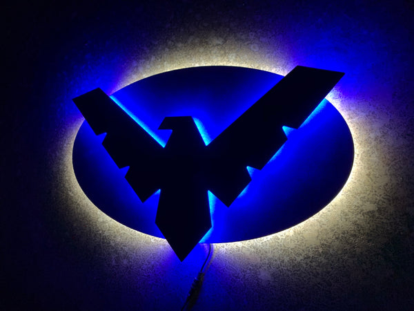 Illuminated Nightwing LED Comic book Superhero Nightlight Sign for Mancave Game room or Child's Bedroom