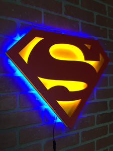 Dual Color Justice League Superman Comic Book Superhero Illuminated Neon Glowing LED Logo Wall Art for Mancave