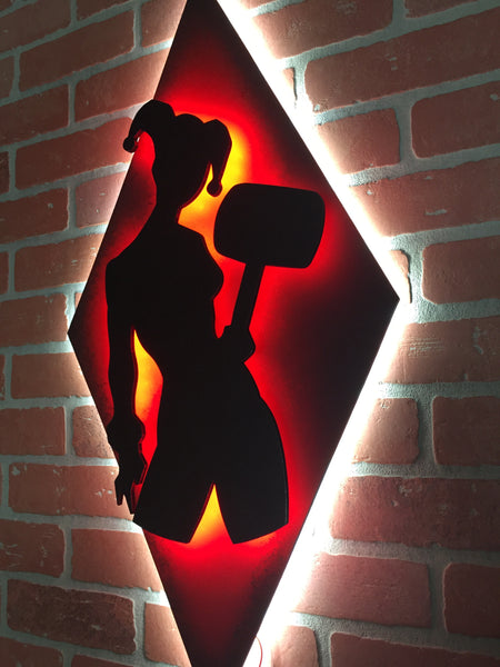 NEW!!!! Dual Color Superhero Villain Illuminated LED Light Up Harley Quinn Silhouette Night Light for Girls Bedroom or Mancave