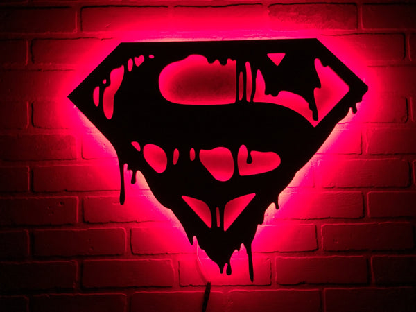 Death of Superman Illuminated Comic Book Superhero Logo for Mancave or Childs Bedroom