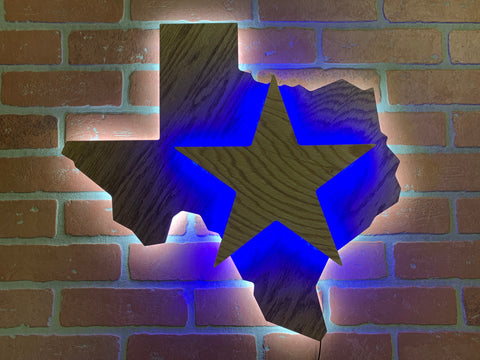 Illuminated LED Neon Blue and White Dallas Cowboys Color Themed Texas Star and State Sign for Mancave or Bar