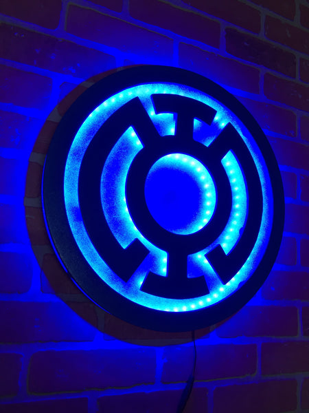 Comic Book Superhero Justice League Blue Lantern Corp Illuminated LED Neon Logo for Mancave or Night Light for Child's Bedroom