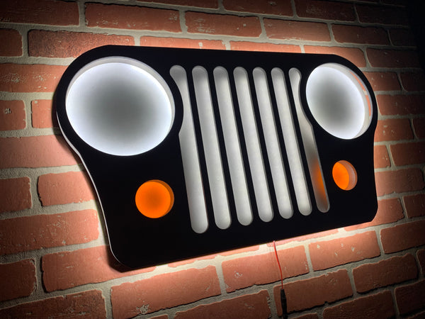 LED Illuminated Jeep Grill Silhouette Wall Art for Mancaves Bars or Garages