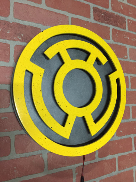 Yellow Lantern Corp Illuminated LED Superhero Supervillain Wall Art for Mancave or Gameroom