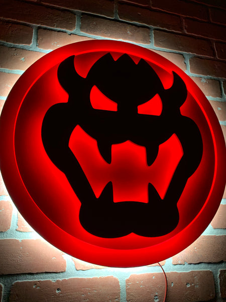 NEW!!! Dual Color LED Illuminated Bowser Super Mario Brothers Nintendo Logo Night Light for Mancave Game room or Child's Bedroom