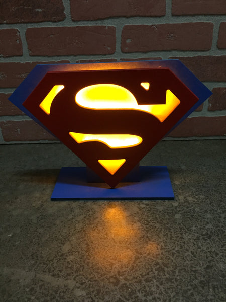 NEW!!! Superman Justice League LED Illuminated Tabletop Comic book Superhero Logo for Mancave or Child's Bedroom