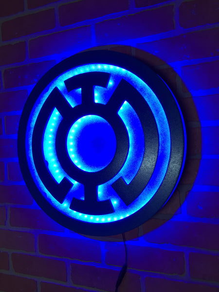 Comic Book Superhero Justice League Blue Lantern Corp Illuminated LED Neon Logo for Mancave or Night Light for Child's Bedroom