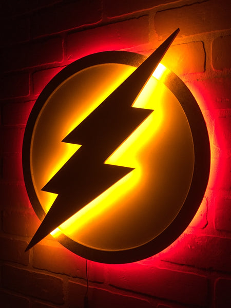 Dual Light Color Justice League The Flash LED Illuminated Superhero Logo Night Light Wall Art for mancave or boys bedroom