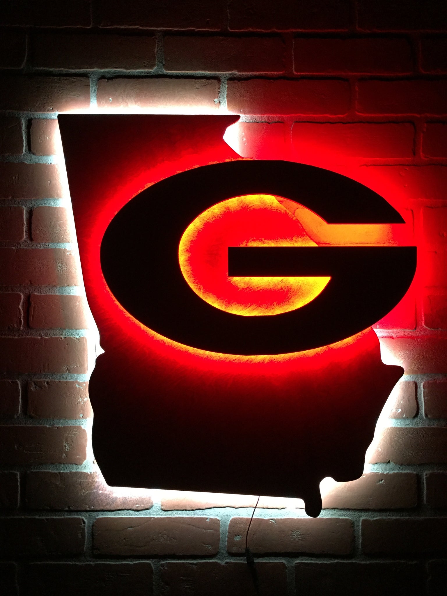 NEW!! Dual Color LED Wooden Georgia Bulldogs Illuminated State Silhouette Sign far Mancave or Game room