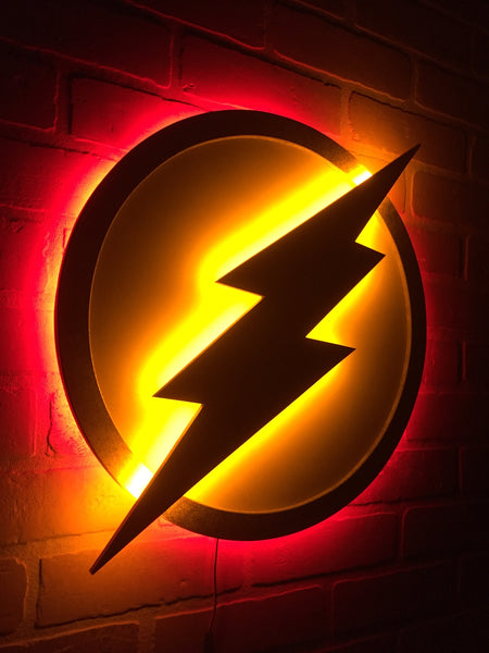 Dual Light Color Justice League The Flash LED Illuminated Superhero Logo Night Light Wall Art for mancave or boys bedroom