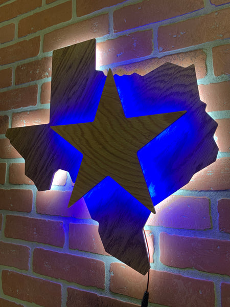 Illuminated LED Neon Blue and White Dallas Cowboys Color Themed Texas Star and State Sign for Mancave or Bar