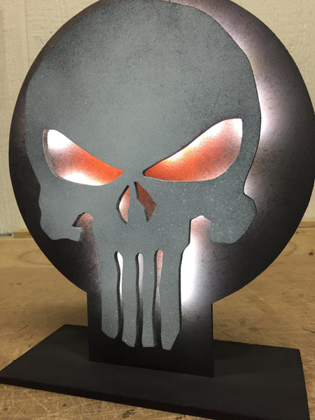 Handmade superhero The Punisher illuminated LED tabletop desktop light light for mancave or child's bedroom