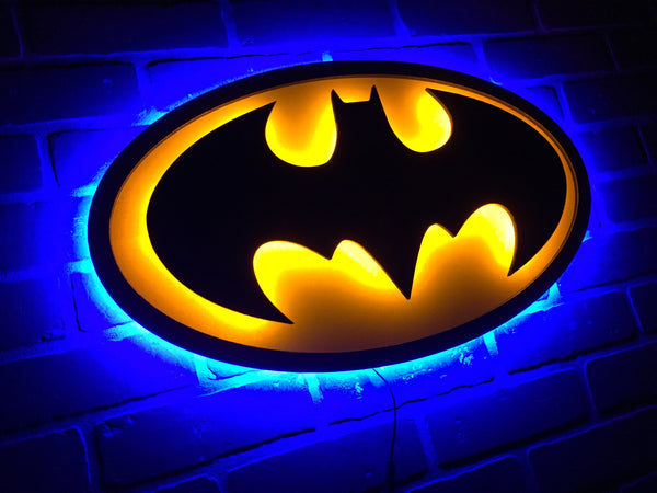 NEW!! Dual LED Color Batman The Dark Knight  Caped Crusader Illuminated Neon Superhero Bat signal Bat Logo Night Light for Mancave Game room