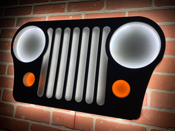 LED Illuminated Jeep Grill Silhouette Wall Art for Mancaves Bars or Garages