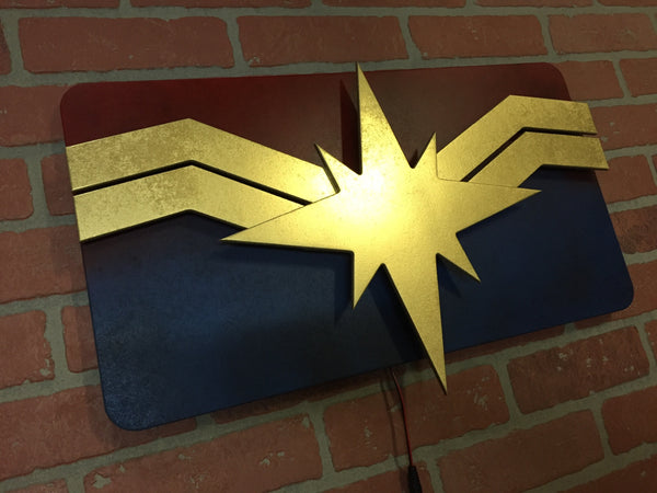 NEW!! Marvel Superhero Captain Marvel Illuminated Led Logo for Mancave, Game room or Child's Bedroom