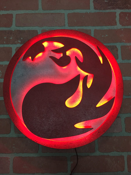 Magic the Gathering Illuminated LED Red Flaming Fireball Impulse Chaos Mana Symbol for Mancave or Child's Bedroom