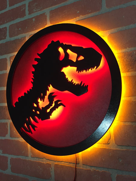 NEW!! Jurassic Park Illuminated LED Neon Backlit Tyranosaurus Rex Dinosaur Skeleton Silhouette for Mancave Gameroon or Child's Bedroom