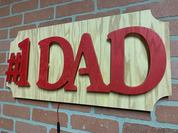 Number One Dad illuminated LED sign for garage mancave workshop or bar decor