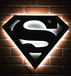 NEW!! Silver and Black Superman Man of Steel Illuminated Comic book Superhero LED Logo for Mancave, Game room or Child's Bedroom