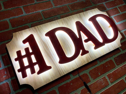 Number One Dad illuminated LED sign for garage mancave workshop or bar decor