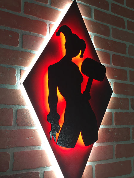 NEW!!!! Dual Color Superhero Villain Illuminated LED Light Up Harley Quinn Silhouette Night Light for Girls Bedroom or Mancave