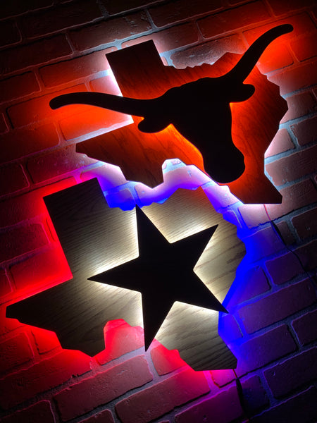 LARGE!! Texas Pride Lone Star Wooden Illuminated Rustic Wall Decor for Mancave, Bedroom, Gameroom, Bar or Garage