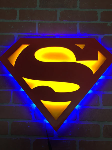 Dual Color Justice League Superman Comic Book Superhero Illuminated Neon Glowing LED Logo Wall Art for Mancave