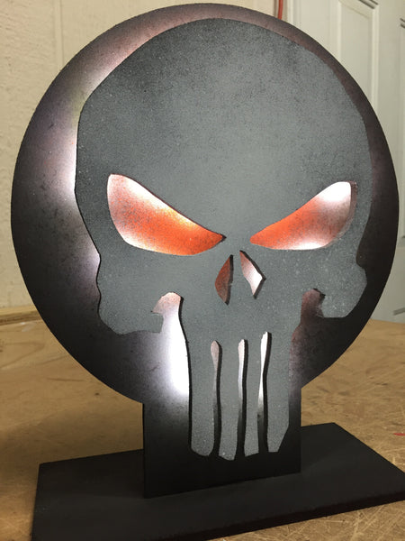 Handmade superhero The Punisher illuminated LED tabletop desktop light light for mancave or child's bedroom