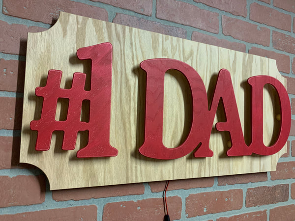 Number One Dad illuminated LED sign for garage mancave workshop or bar decor