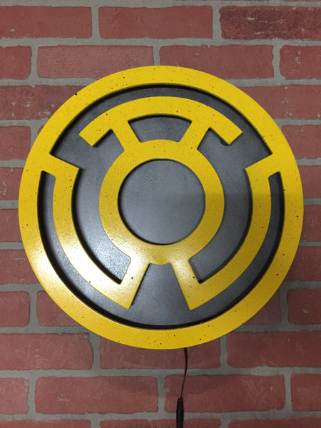 Yellow Lantern Corp Illuminated LED Superhero Supervillain Wall Art for Mancave or Gameroom