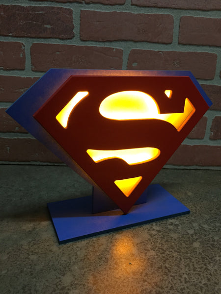 NEW!!! Superman Justice League LED Illuminated Tabletop Comic book Superhero Logo for Mancave or Child's Bedroom