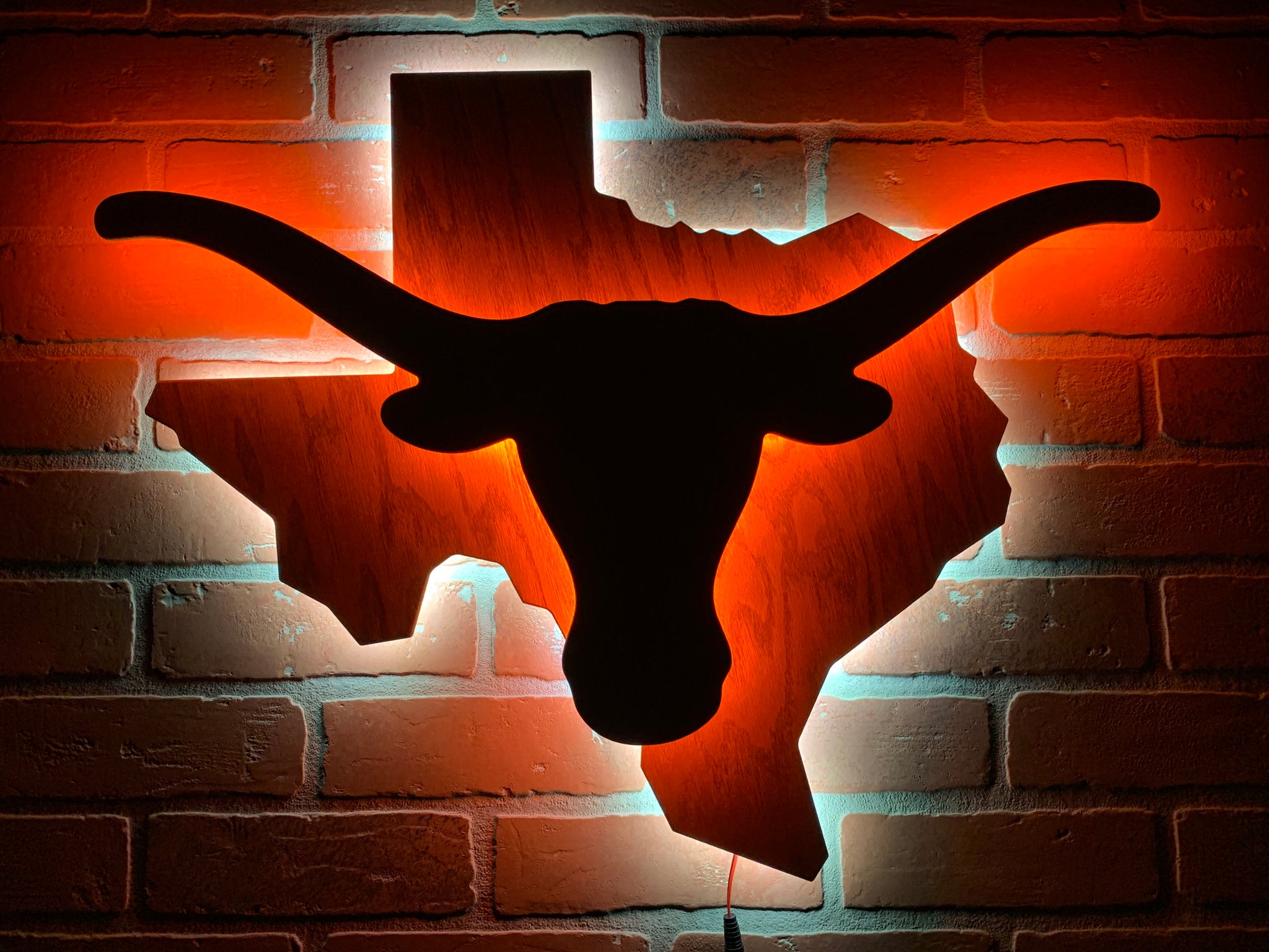 Texas Longhorns Wooden Illuminated Rustic LED Wall Art for Mancave, Game room, Bar or Garage