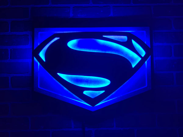 NEW!! Justice League Movie Man of Steel Superman Illuminated LED Superhero Logo Mancave Sign Nightlight