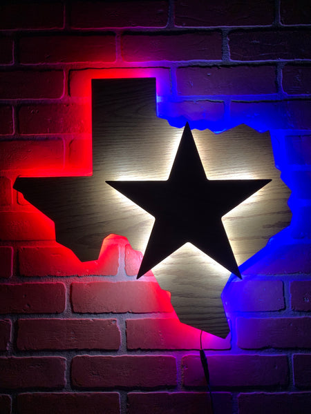 LARGE!! Texas Pride Lone Star Wooden Illuminated Rustic Wall Decor for Mancave, Bedroom, Gameroom, Bar or Garage