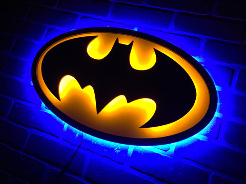 NEW!! Dual LED Color Batman The Dark Knight  Caped Crusader Illuminated Neon Superhero Bat signal Bat Logo Night Light for Mancave Game room