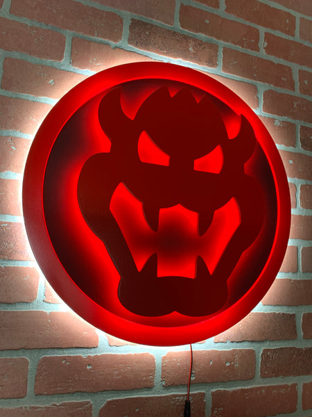 NEW!!! Dual Color LED Illuminated Bowser Super Mario Brothers Nintendo Logo Night Light for Mancave Game room or Child's Bedroom