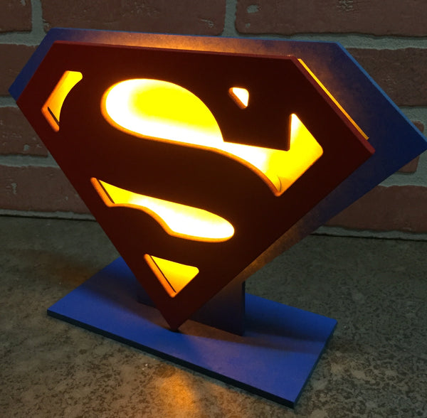 NEW!!! Superman Justice League LED Illuminated Tabletop Comic book Superhero Logo for Mancave or Child's Bedroom