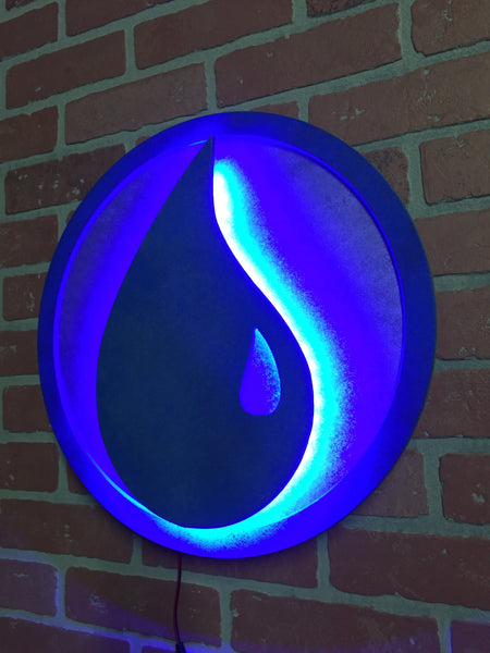 Magic the Gathering Illuminated LED Blue Logic Technology Water Mana Symbol logo for Mancave Game room or Child's Bedroom