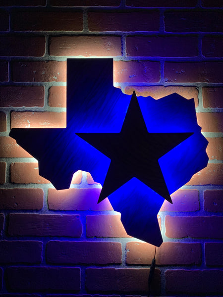 Illuminated LED Neon Blue and White Dallas Cowboys Color Themed Texas Star and State Sign for Mancave or Bar