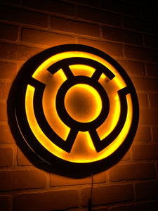 Yellow Lantern Corp Illuminated LED Superhero Supervillain Wall Art for Mancave or Gameroom