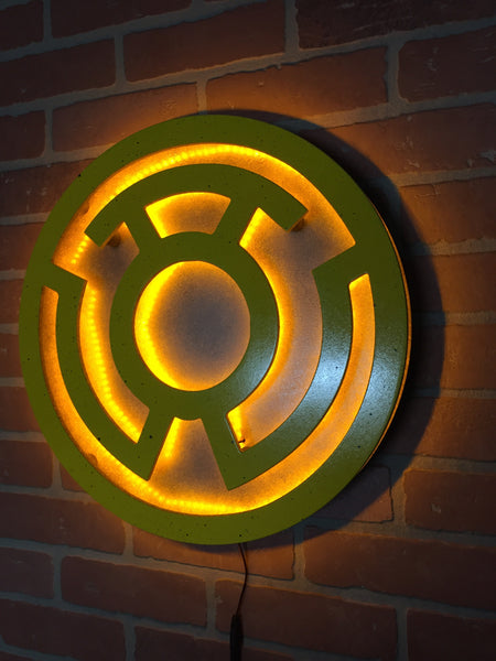 Yellow Lantern Corp Illuminated LED Superhero Supervillain Wall Art for Mancave or Gameroom