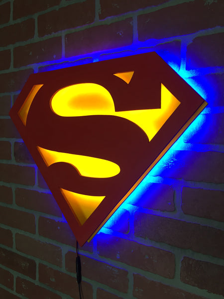 Dual Color Justice League Superman Comic Book Superhero Illuminated Neon Glowing LED Logo Wall Art for Mancave