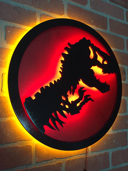 NEW!! Jurassic Park Illuminated LED Neon Backlit Tyranosaurus Rex Dinosaur Skeleton Silhouette for Mancave Gameroon or Child's Bedroom